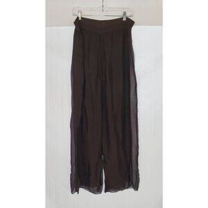 NWT Belle France Silk Blend Brown Flowy Layered Pants Size M Wide Leg Boho